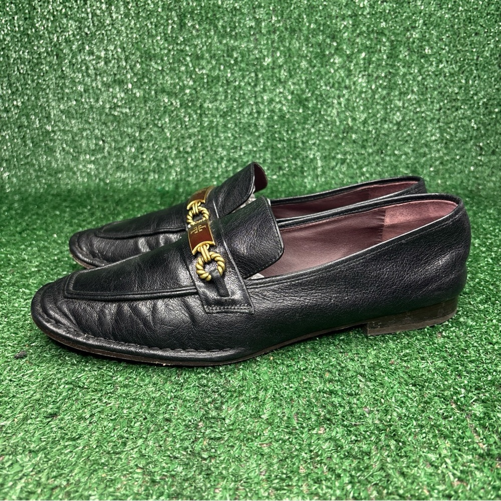 Tory Burch Women's Black Perrine Leather Loafers Square Toe Size 10.5 M - Picture 3 of 13